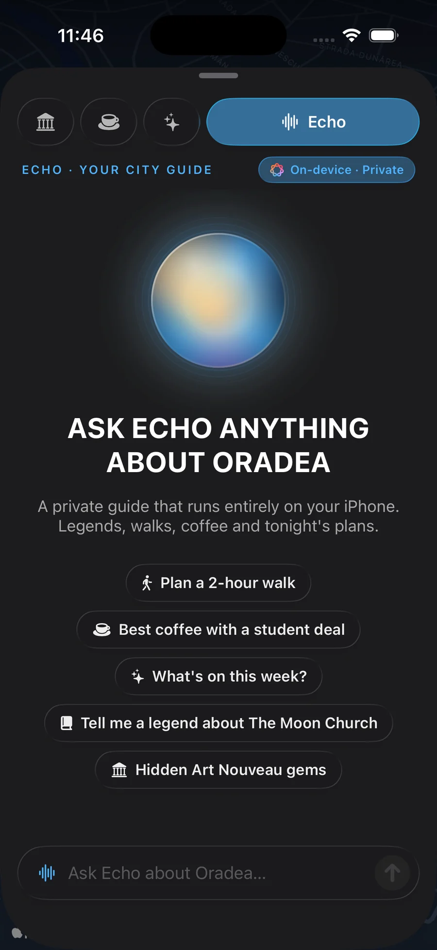 Echivo Echo mode: an on-device AI city guide with suggested questions